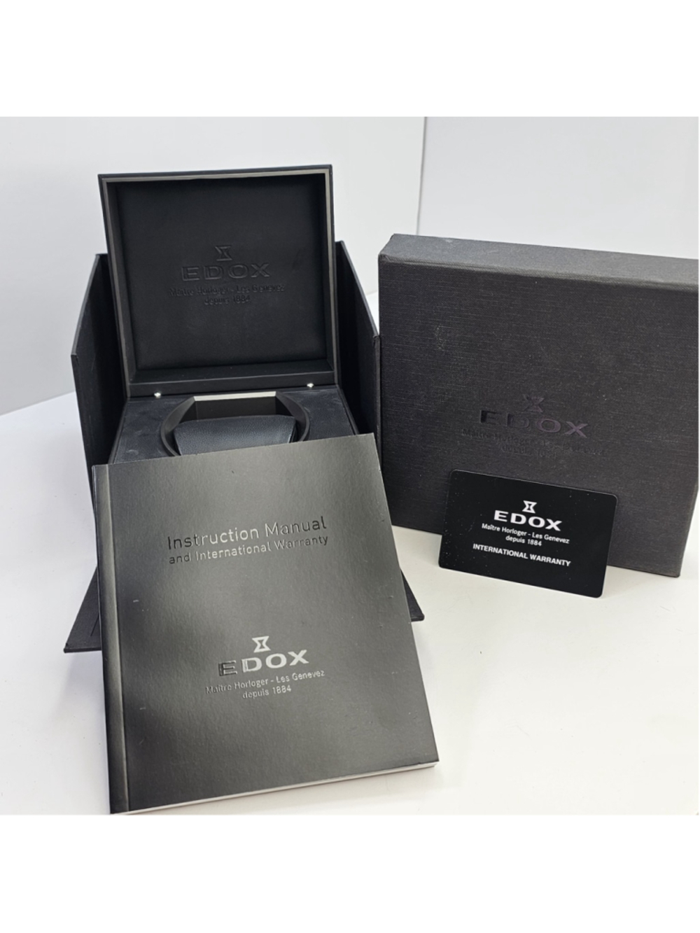 EDOX Swiss Watch Box Case w/ Outer Box Instruction Manual Warranty Card No Watch